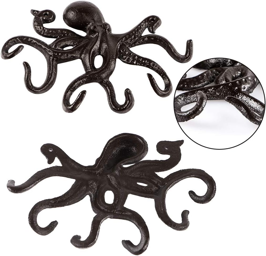 MDLUU Octopus Hook - Nautical Wall Key Holder, Antique Cast Iron Hook for Coat, Hand Towel, Bathrobe, Jacket