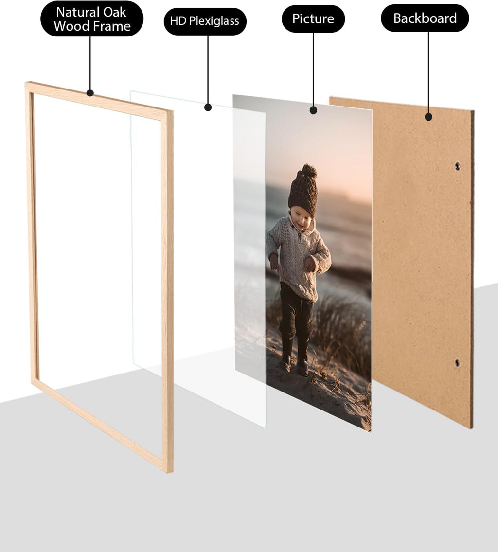 KINLINK 12x16 Picture Frames Natural Oak Wood Frames Set of 4