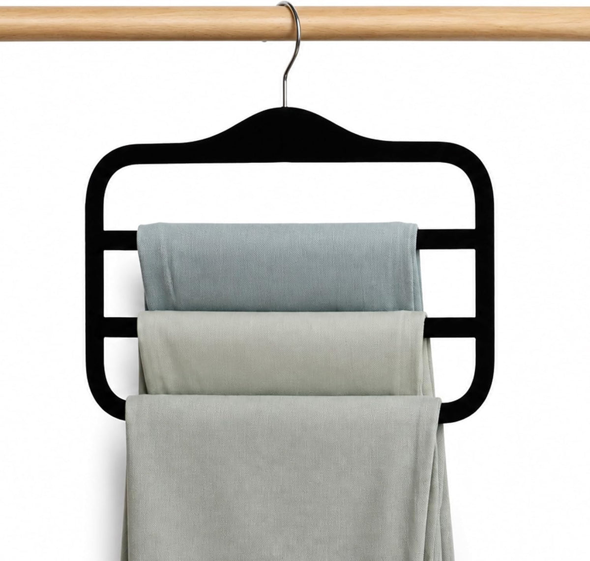 Pants Hangers Space Saving,5 Pack, Velvet Pant Hangers Non Slip 3 Tier, Dorm Room Essentials for College Students,Pants,Scarf,Towel, Jeans Closet Organizer and Storage(Black)