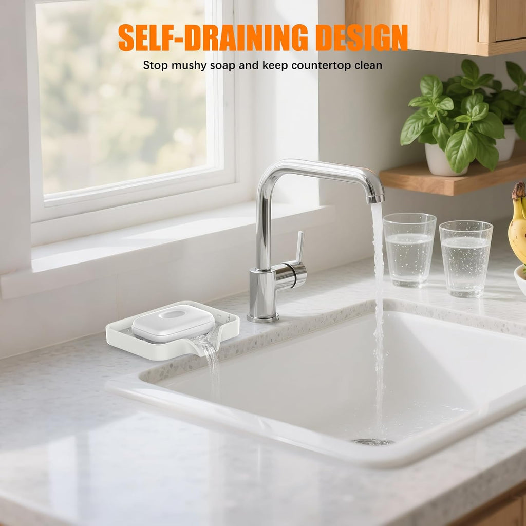 2 Pack Silicone Soap Dish, Self Draining Soap Dish 4.7"×3.9" White