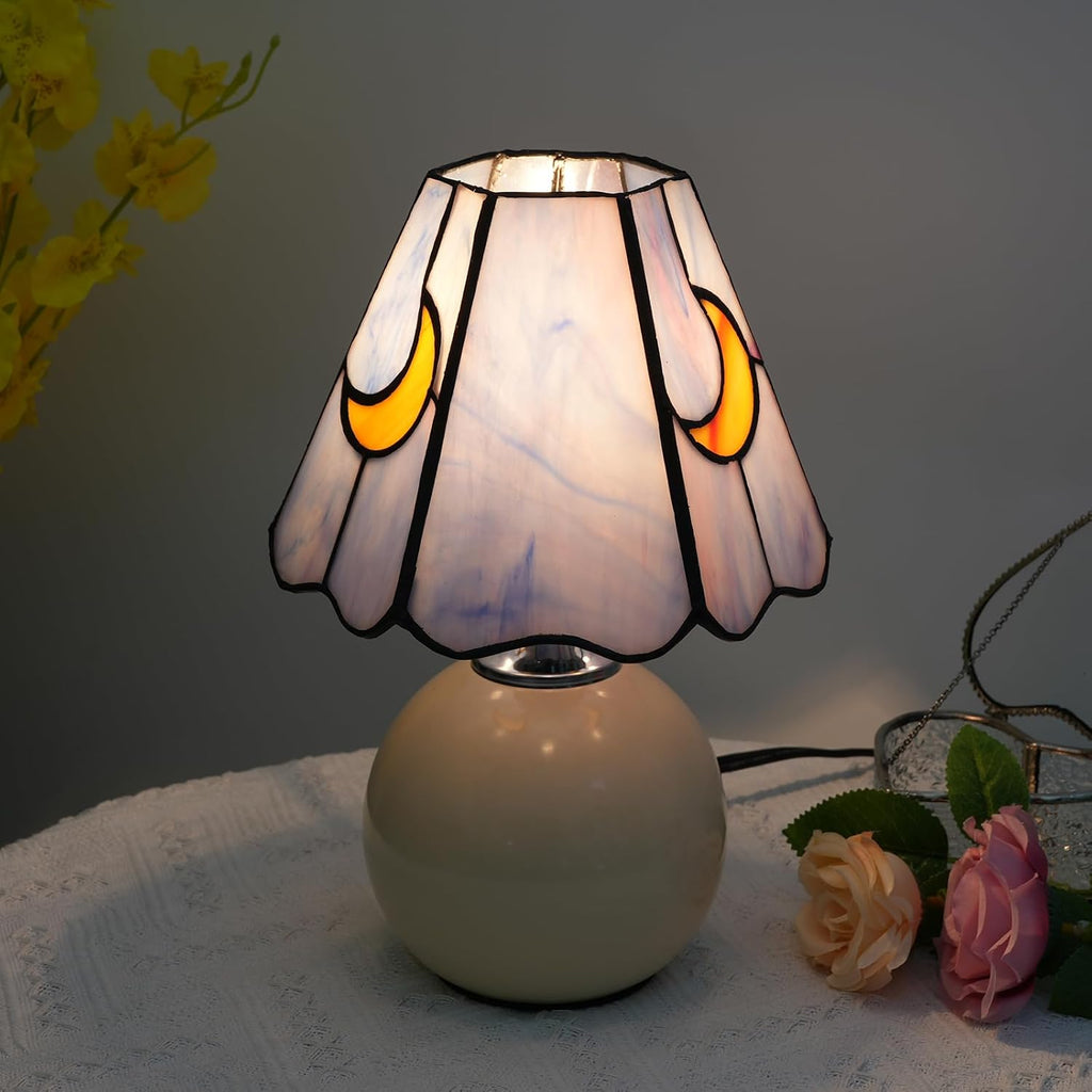 Tiffany Lamp Stained Glass Table Lamp Moon Mushroom Cute Small Bedside lamp Living Room Dining Room Office Decoration Desk lamp Home Decoration Creative Gift Scene Prop