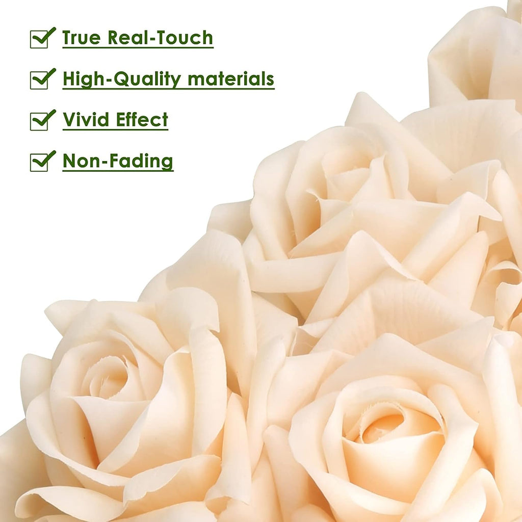 Eyamumo 7PCS Fake Flowers Artificial Rose Silk Real Touch Champagne 30CM