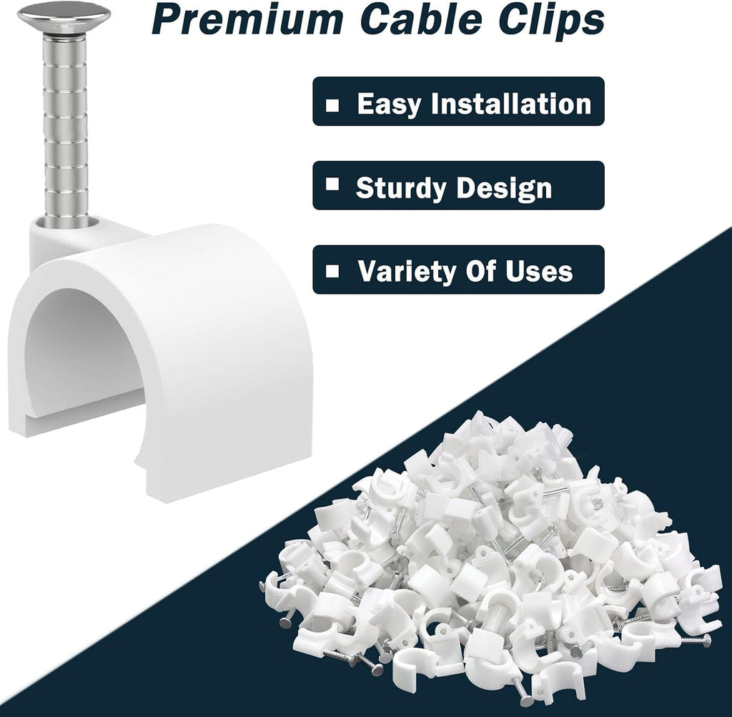 Cable Clips 10mm Nail in Cable Clip 1000 Pcs Cable Wire Clips Cable Tacks Coax Clips Speaker Wire Clips Cable Nails for Cords Cable Clamps Ethernet Cable Clip RG6 RG59 CAT6 RJ45