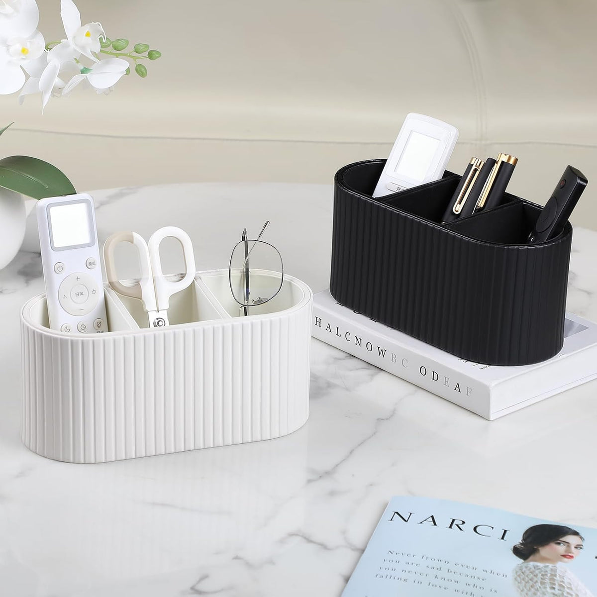 Oval Pen Holder for Desk, Remote Control Holder, Black