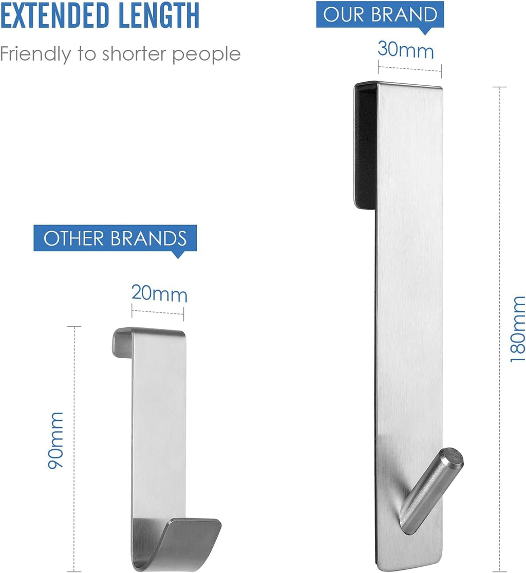 Simtive Extended Shower Door Hooks (7-Inch), Towel Hooks for Bathroom Frameless Glass Door, 2-Pack, Silver