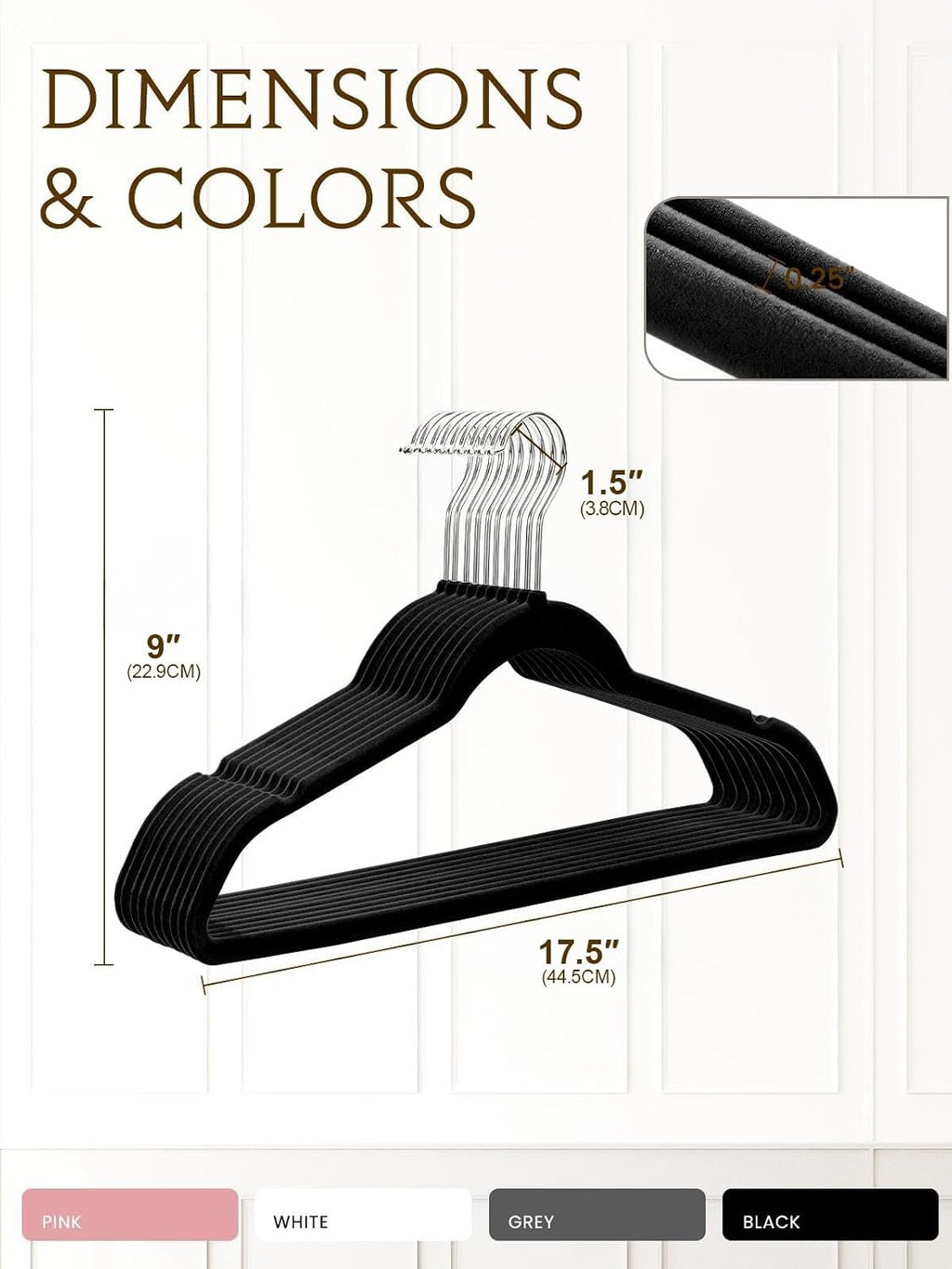 Black Velvet Hangers 70 Pack, Non Slip Felt Slim Hangers for Space Saving