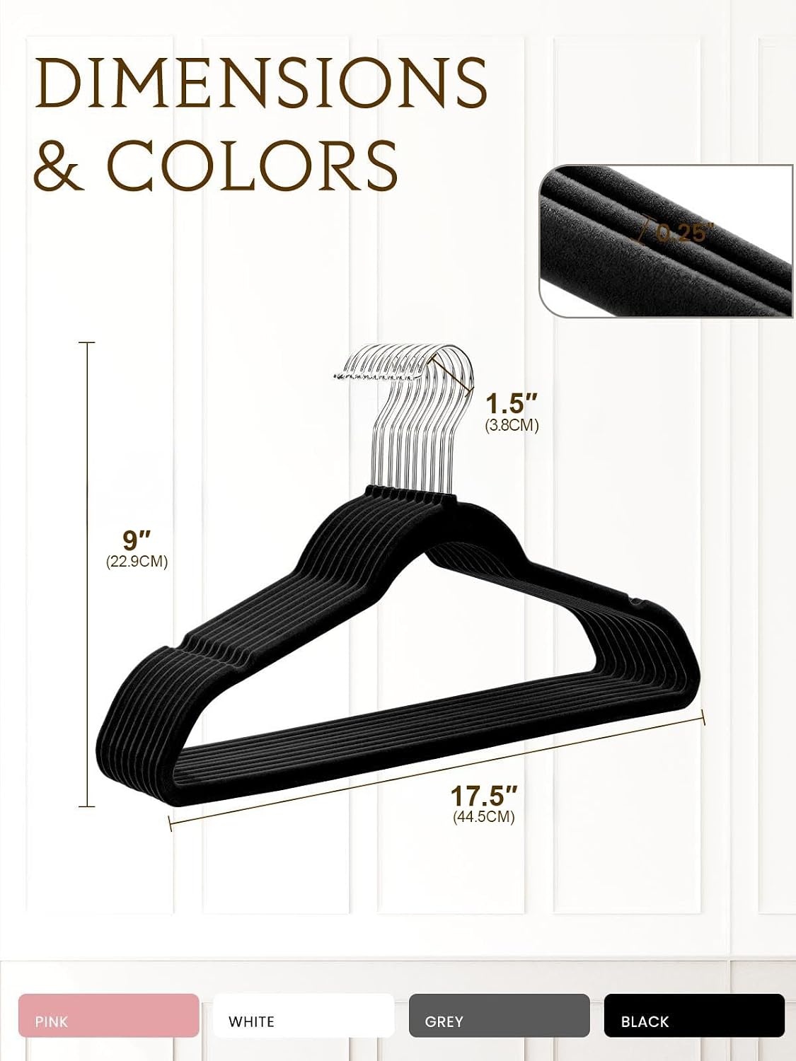 Black Velvet Hangers 70 Pack, Non Slip Felt Slim Hangers for Space Saving