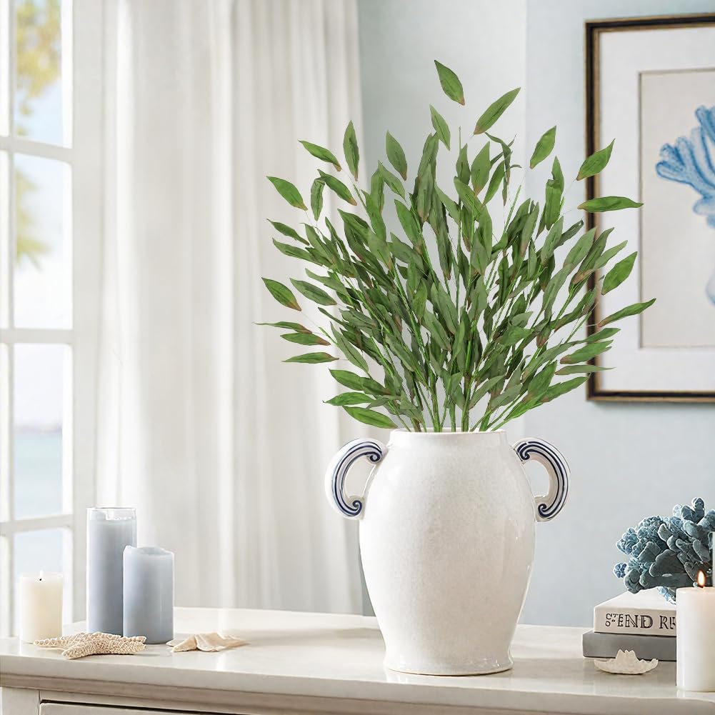 5 Pcs Artificial Fall Eucalyptus Leaves Greenery Stems for Home Vase Decor, 35" Fake Leaf Branches Plants for Autumn Floral Arrangements, Wedding, Thanksgiving & Party Table Centerpieces, Green