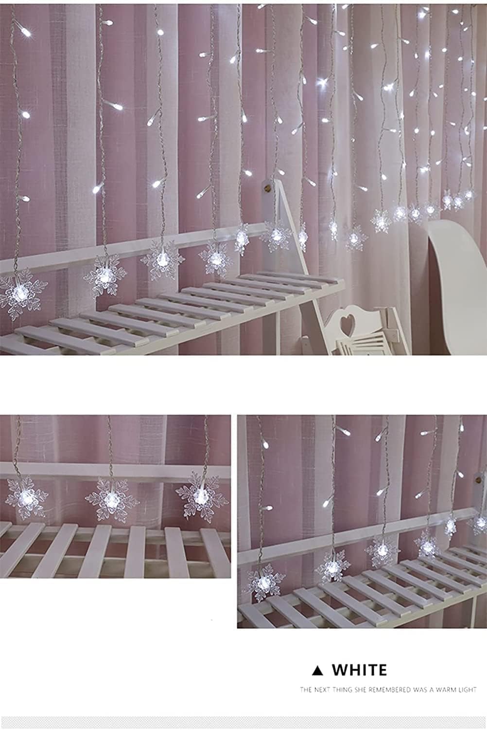 Christmas Snowflakes LED Curtain String Lights 11.5ft/3.5M 96LED Christmas Window Curtain Light Plug in String Light for Christmas Decor,Indoor and Outdoor,Birthday Party,Wedding, Bedroom Patio