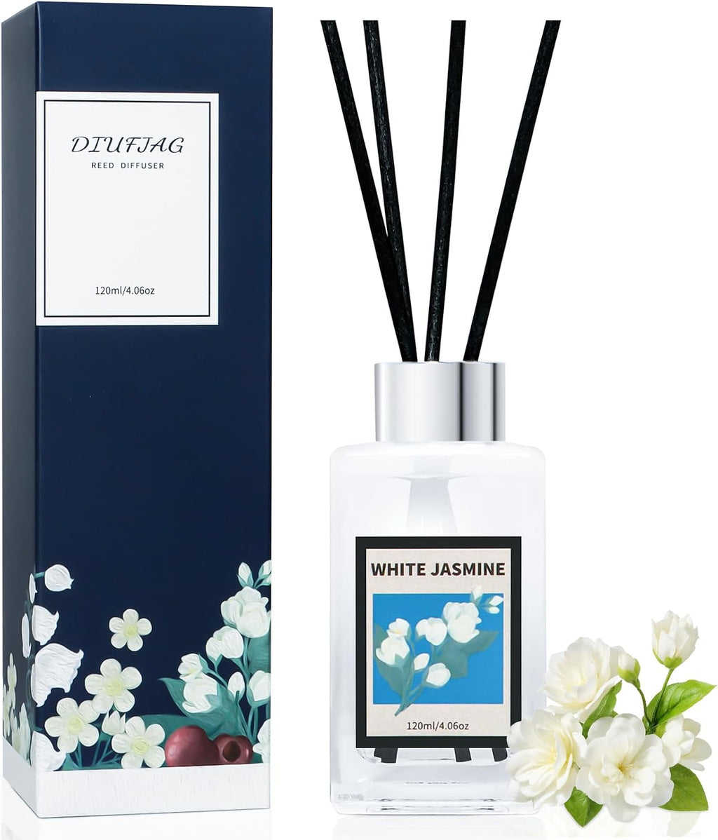 4.06 oz Reed Diffuser Set White Jasmine Air Freshener for Home
