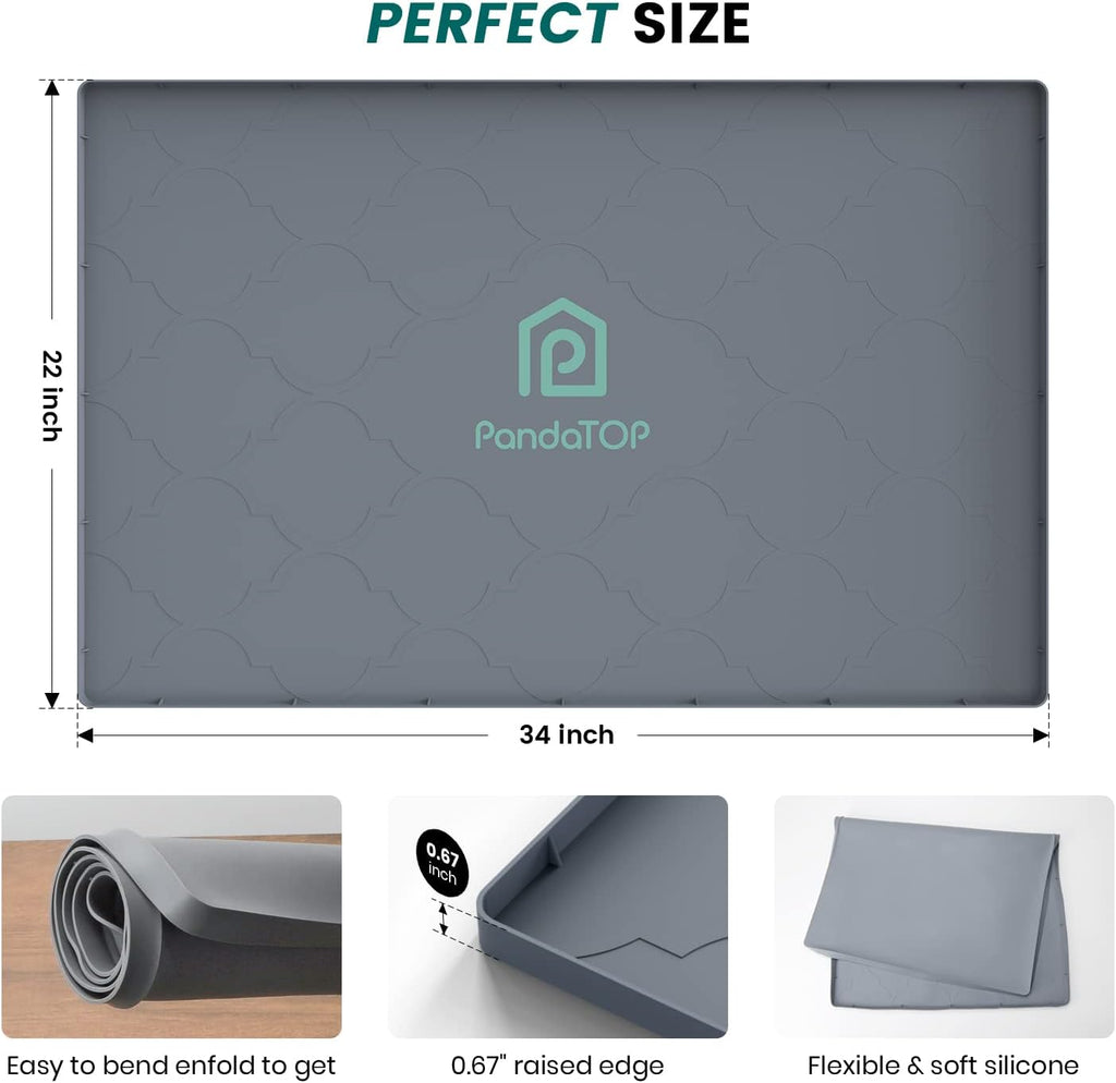 Under Sink Mat, 34" x 22" Silicone Kitchen Cabinet Tray, Waterproof & Flexible Under Sink Liner for Kitchen Bathroom and Laundry Room