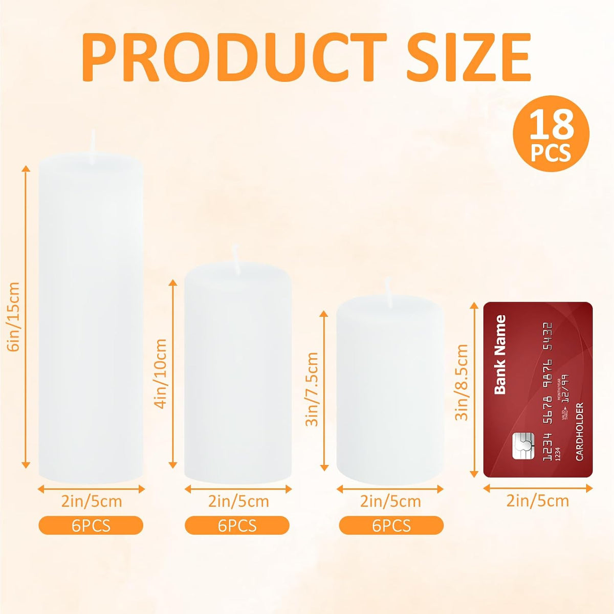 18 Pcs White Pillar Candles Bulk Set，2x3 2x4 2x6 Inch - 12 Each Size，Hurricane Candles，Dripless Unscented Smokeless，Gives You a Better Atmosphere When Organizing an Event Party.