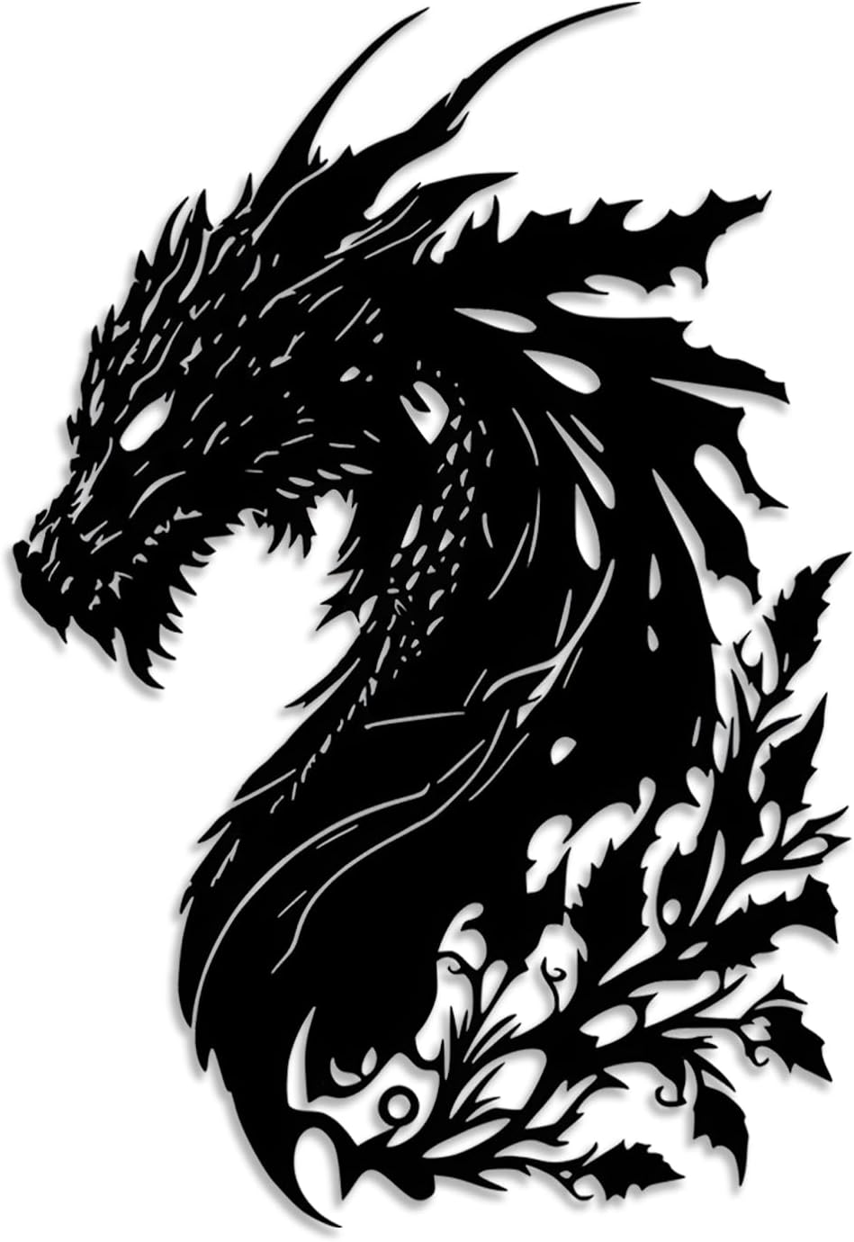 LIYOUYA Dragon Metal Wall Decor - Man Cave Decor Fantasy Room Decor Flower Wall Art Home Decor for Living Room, Bedroom, Office,Courtyard, Patio, Outdoor (Black)
