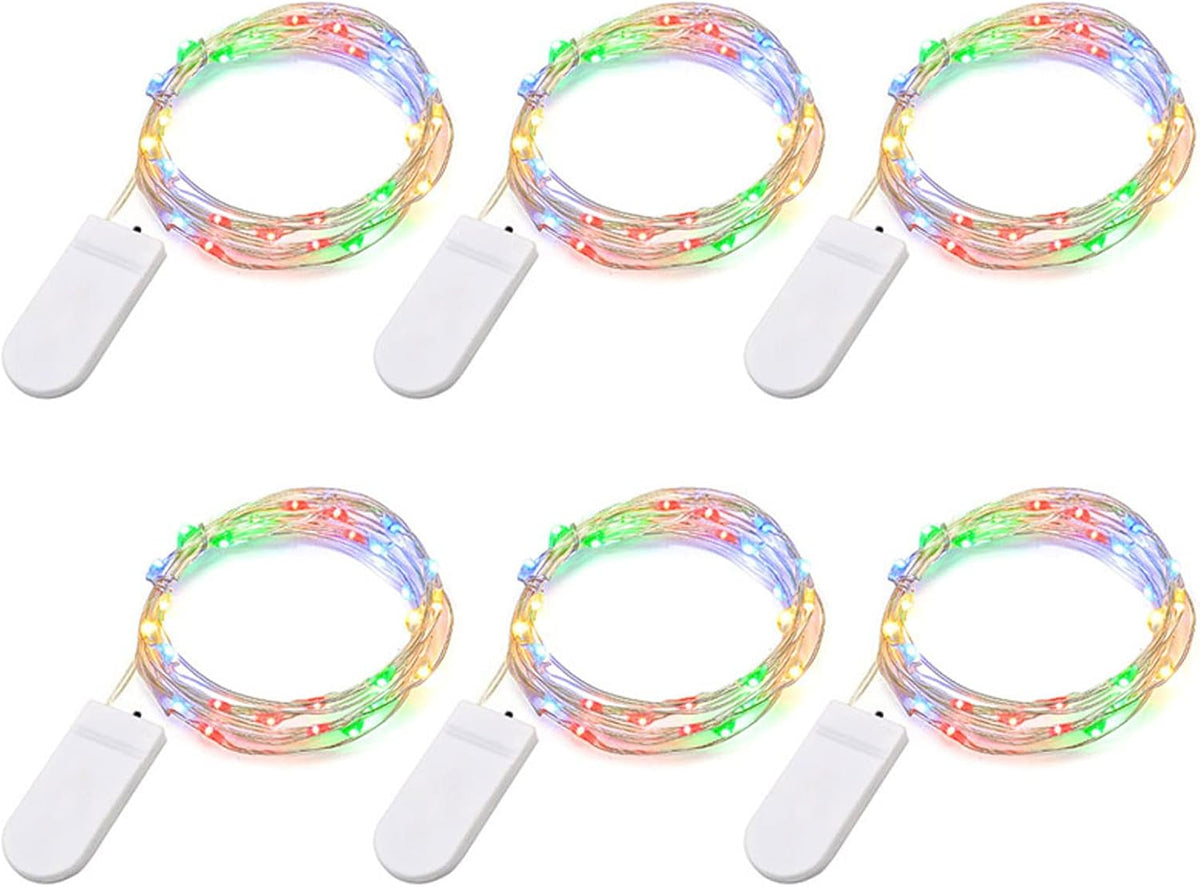 BXROIU Battery Fairy Lights, 6 Pack 20 LED Multi-Colour Silver Wire