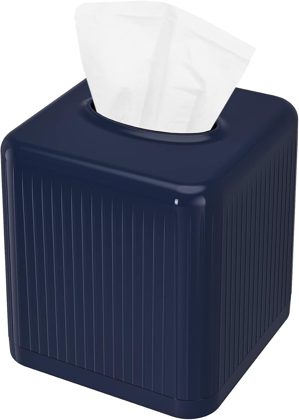 Livelab Tissue Box Cover with Base, Square Plastic Tissue Box Holder Decorative Tissue Box Case Modern Facial Paper Dispenser for Bathroom, Vanity Countertops, Night Stands, Desk - Navy Blue