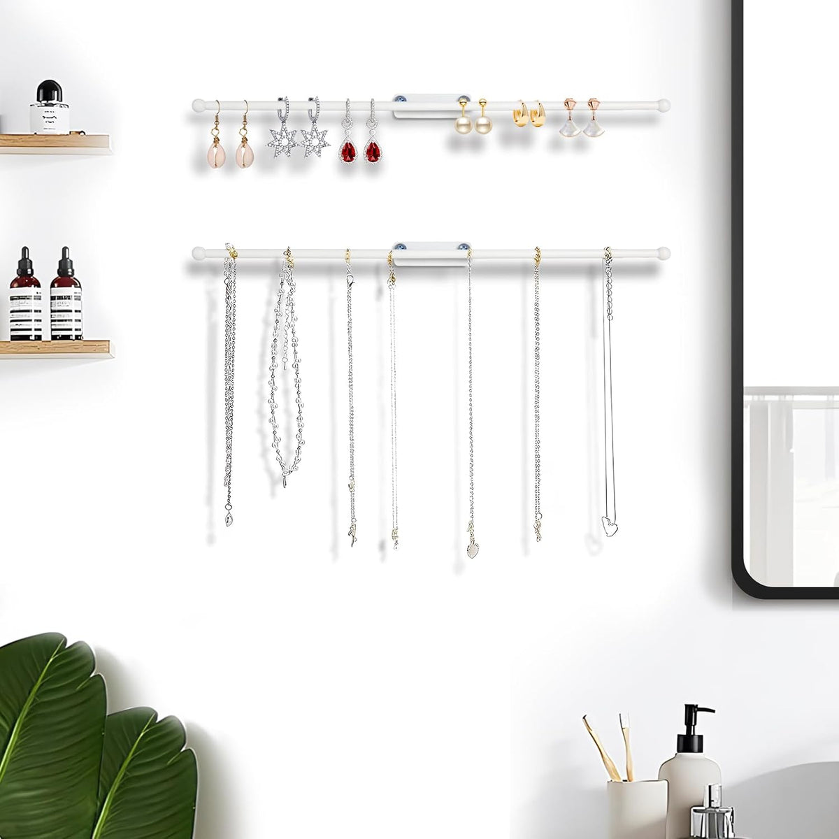 2-Pack Wall Hanging Jewelry Organizer, 14.5" Necklace Holder, White