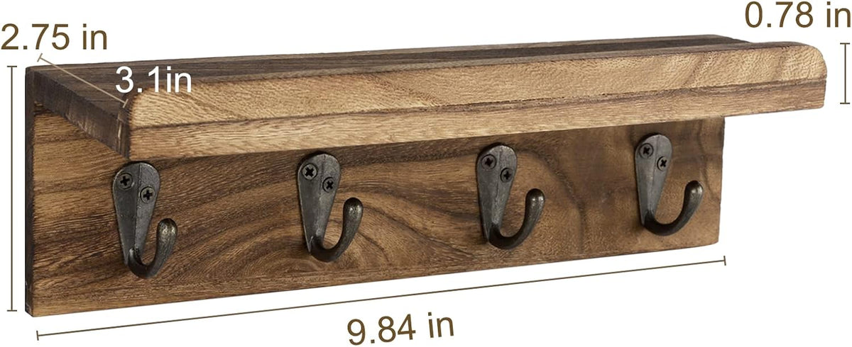 Key Holder Wall Mount, Farmhouse Wall Shelf with 4 Hooks for Entryway