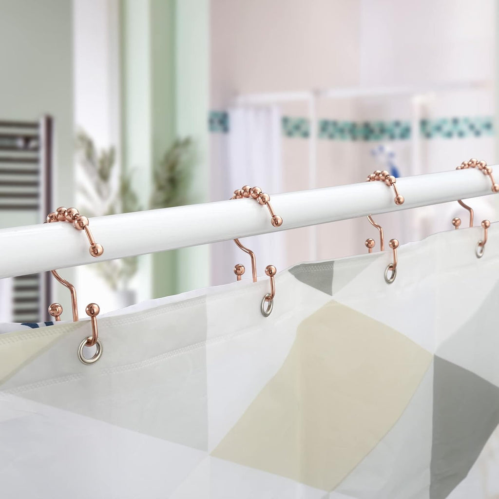 Shower Curtain Hooks, Goowin Shower Curtain Rings, Stainless Steel Shower Curtain Hooks Rust Proof Free Sliding Double Shower Hooks for Curtain, Shower Curtains & Liners (Rose Gold)