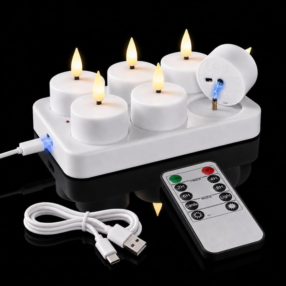 Rechargeable Tealight Flameless Candles, Charging Base, Wedding Table Decor