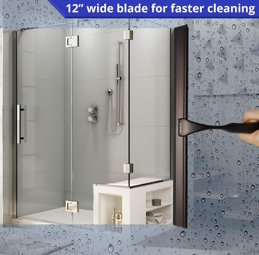 HOME SO Stainless Steel Shower Squeegee, Brown Bronze 12" Rubber Blade