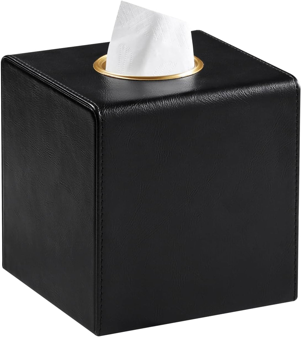 Square Tissue Box Cover with Magnetic Closure, Black