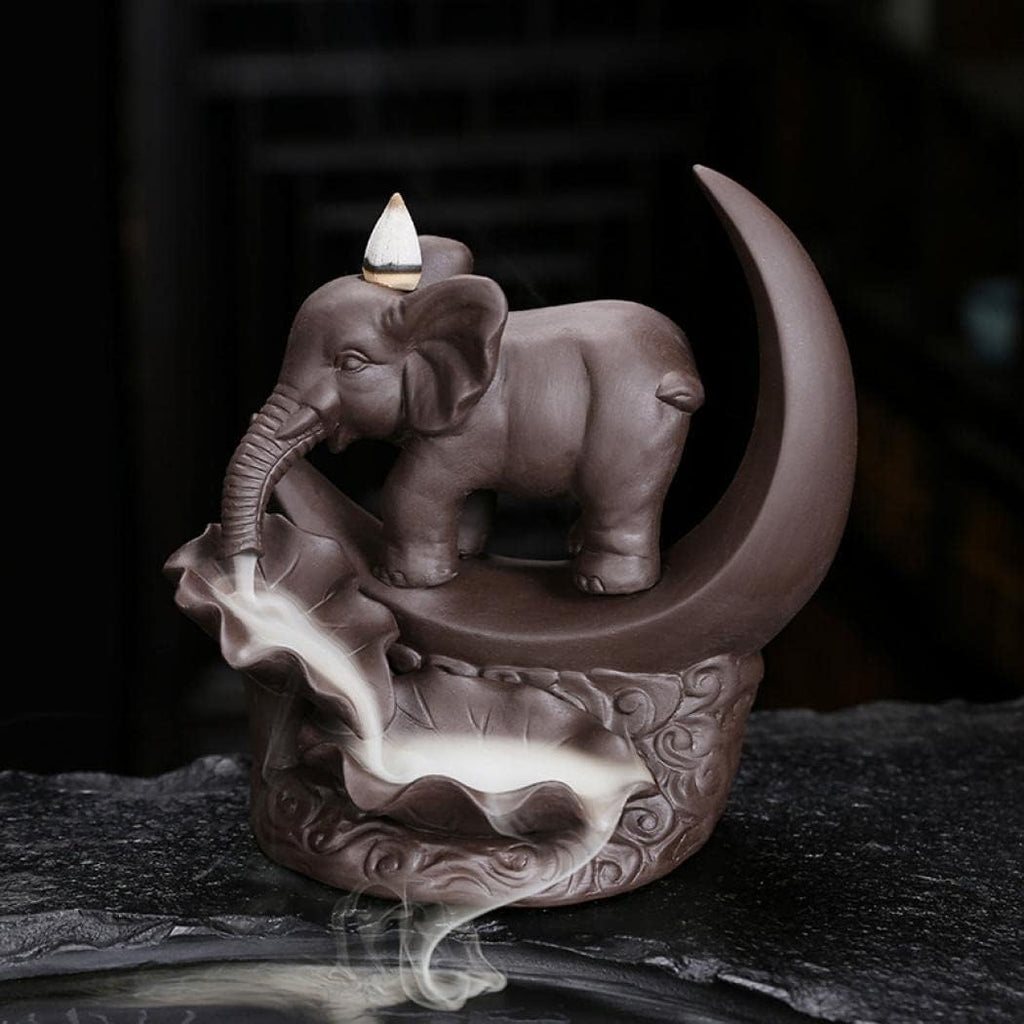 YYW Elephant Backflow Incense Burner with 20 Cones, 30 Sticks, Tweezer, Mat