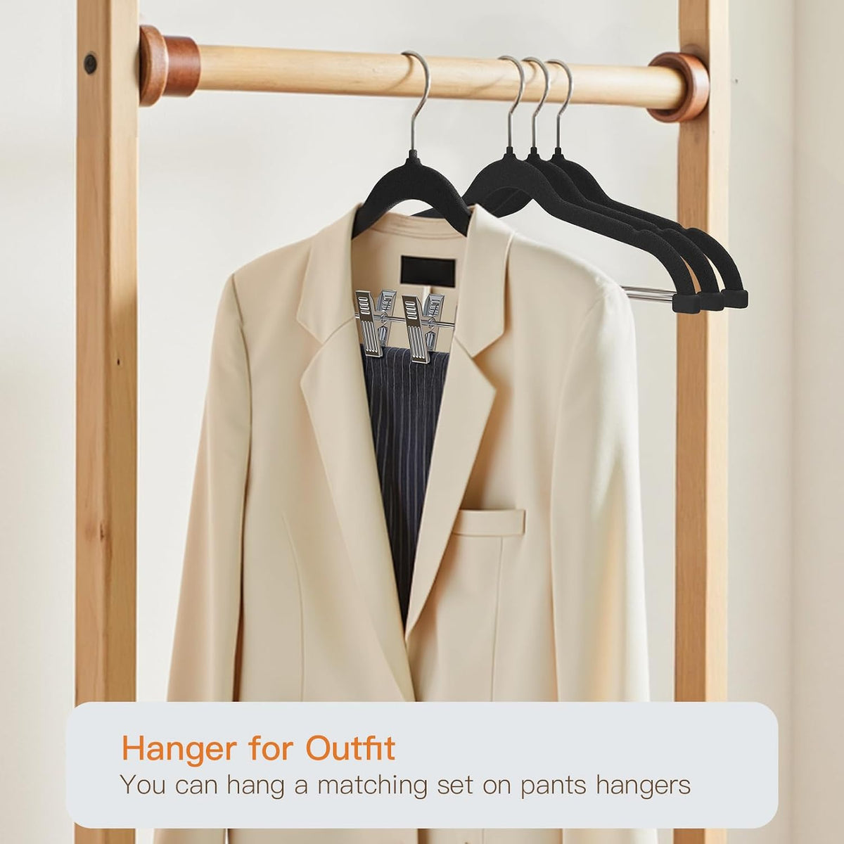 Flottian 24 Pack Black Velvet Pants Hanger,Velvet Hangers with Clips Adjustable,Space-Saving Slim Flocked Hanger,Heavy Duty Non Slip Hangers for Skirts,Coats,Pants,Dress