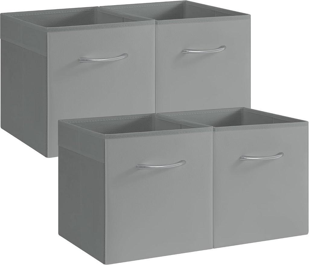 StorageWorks 11in Leather Storage Cubes, Collapsible Bins, Gray, 4-Pack