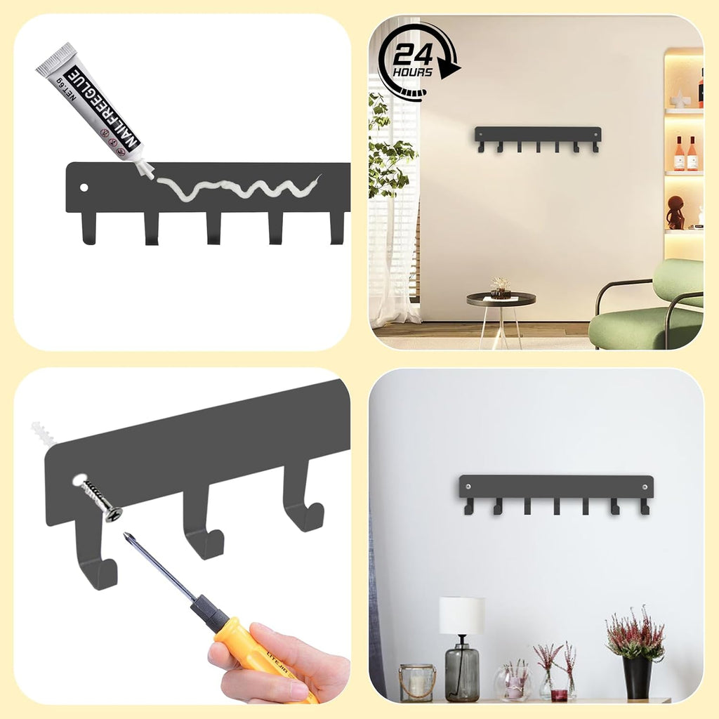 1 Pack Key Holder for Wall Adhesive Wall Mount Adhesive,Key Hooks with 7 Hooks Key Holder Wall Mount for Corridor for Living Room Kitchen Bathroom Decor, No Drilling Required(Grey), Gray