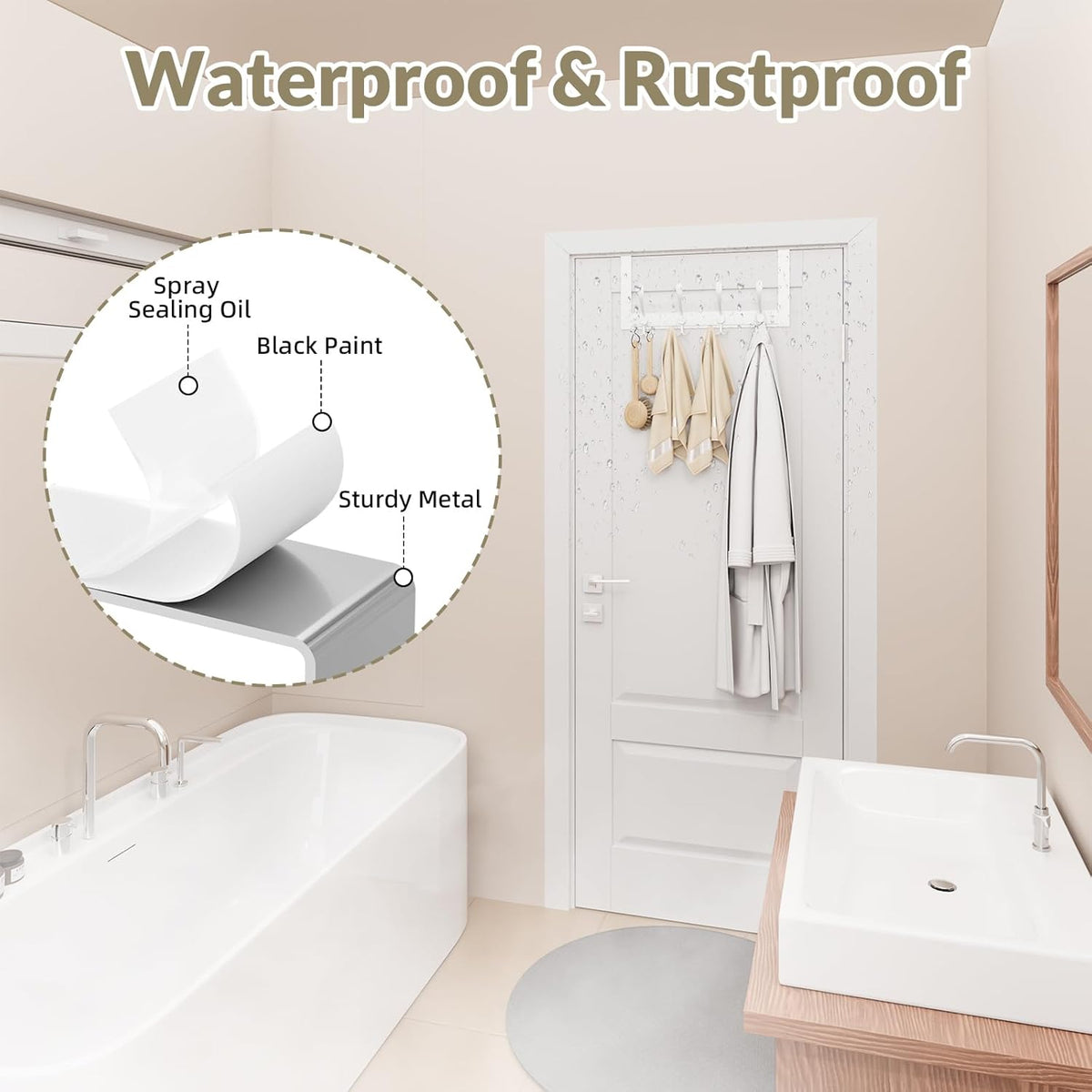 Heavy Duty Over The Door Towel Rack for Bathroom, White Door Towel Hanger