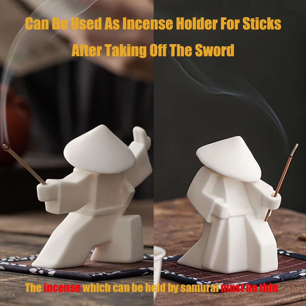 EAEMDY Samurai Figure Figurine Japanese Warrior Statue Decor for Table Room, Incense Holder for Stick Burner Incense Stick Holder, Kongfu Tea Pet Decoration (2. White A+B)