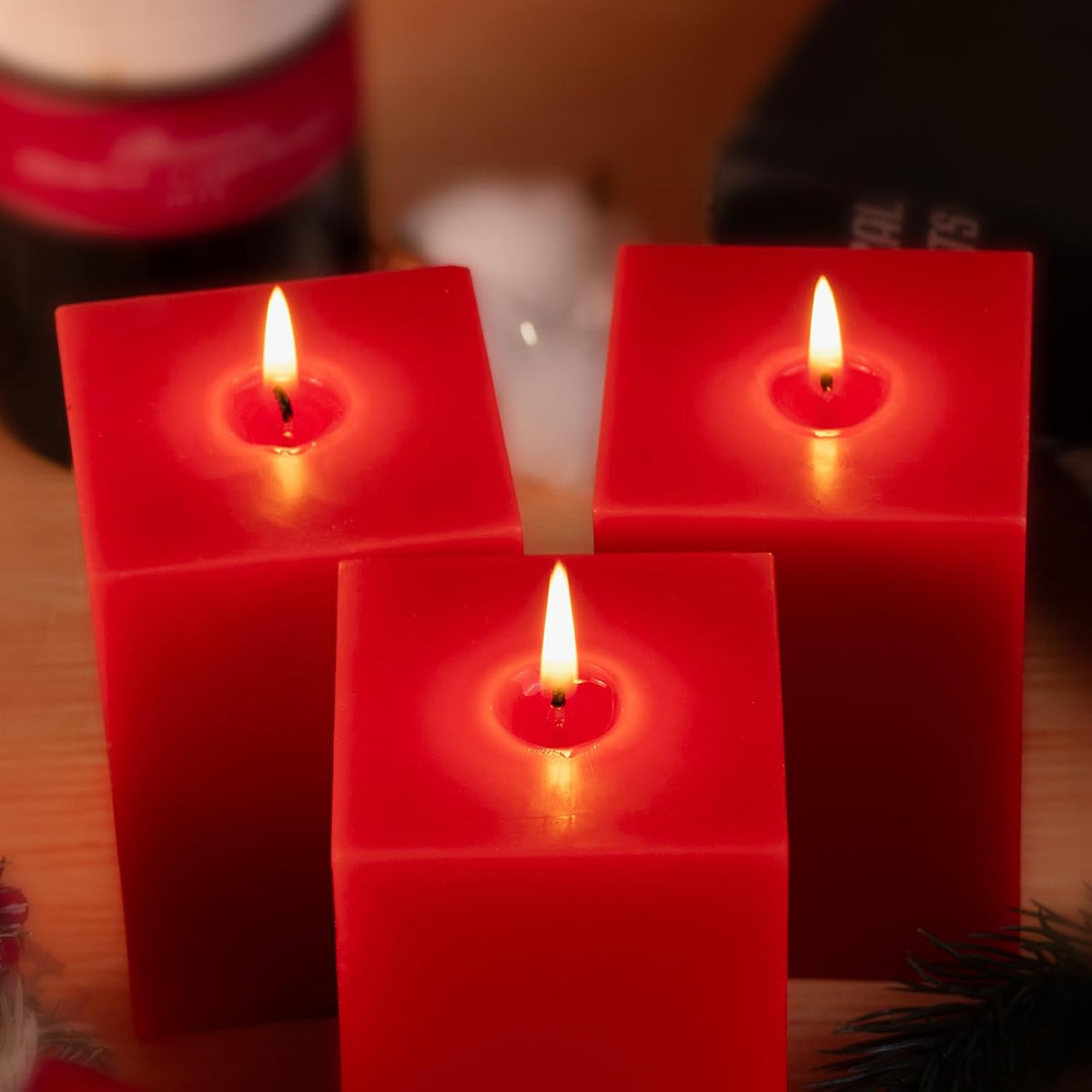 KONNI Pillar Candles Set of 3,2.8"X 4" Red Unscented Pillar