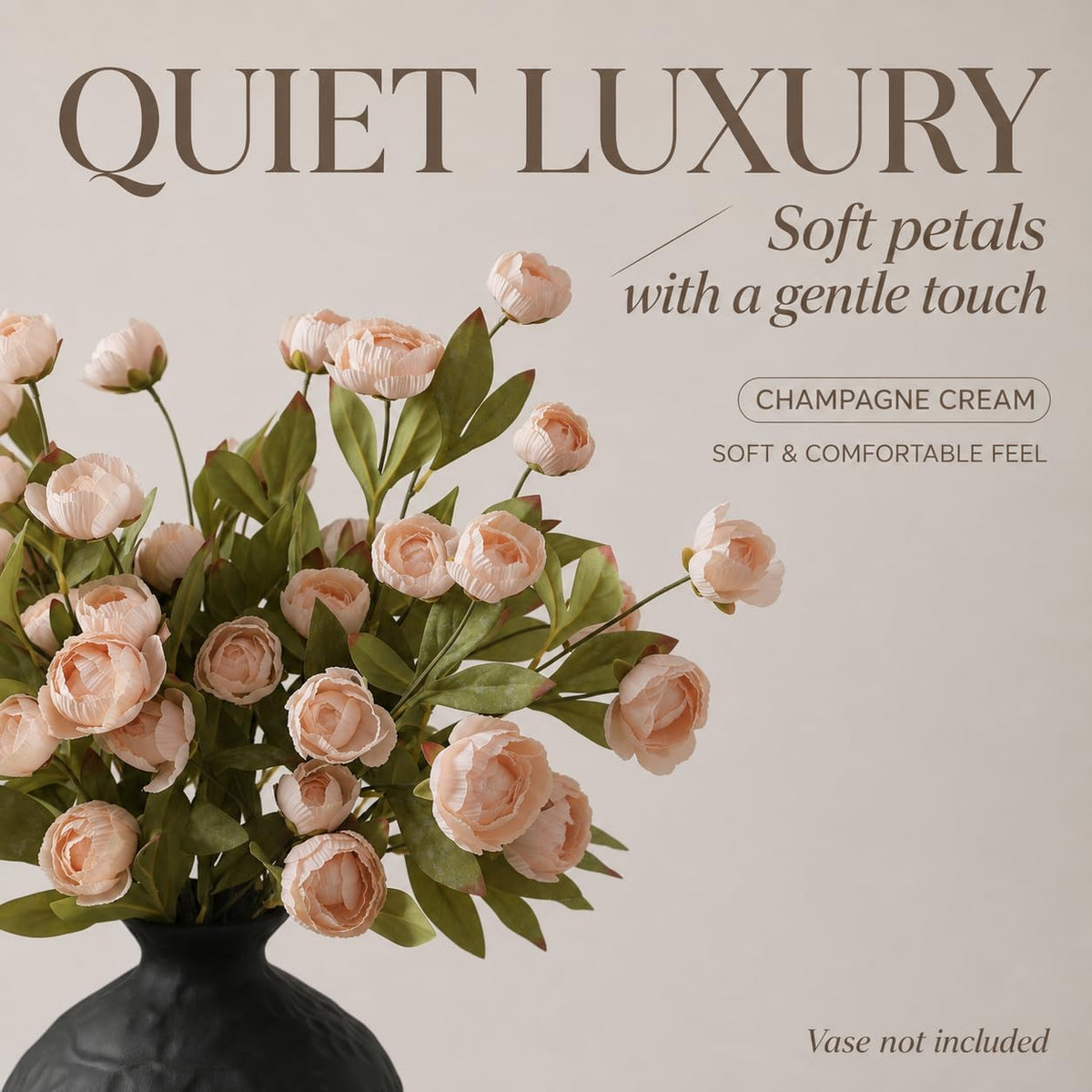 Peonies Artificial Flowers Champagne Faux Flowers for Vase Silk Flowers