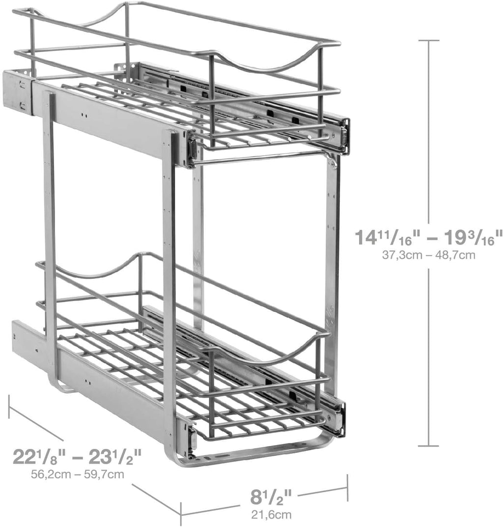 2 Tier Pull Out Cabinet Organizer,(8½"W x 22" D) Soft Close Slide Out Drawer For Kitchen Base Cabinet, Individual Pull Out Shelf, Roll Out Pantry Organization, 22 Inch Deep
