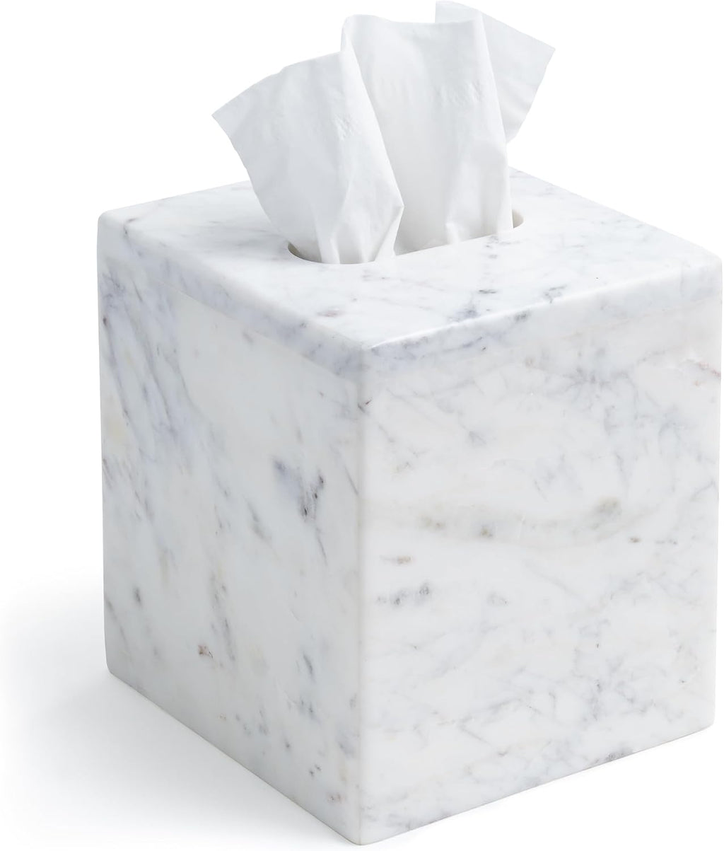 Cork & Mill Marble Tissue Box Cover for Kleenex and More, Square Cube