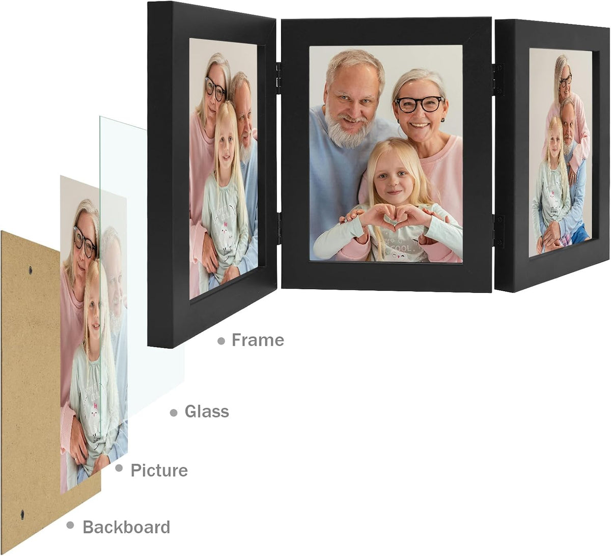 Frametory, 5x7 Triple Picture Frames Black, 1 Pack