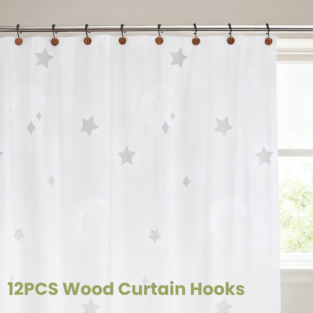 Wood Shower Curtain Hooks,Boho Shower Curtain Rings Decorative,Free Sliding Shower Hooks for Shower Curtain & Liners, Shower Curtain Hangers for Bathroom Shower Curtain Rods Curtains(Brown, 24)