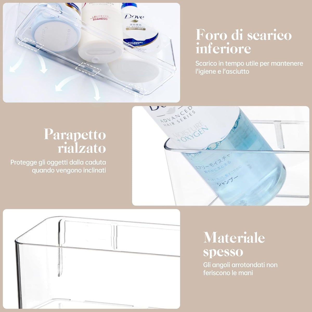 PAVSTINE 2 Pcs Clear Shower Shelf, Large Bathroom Wall Mounted Shower Caddy