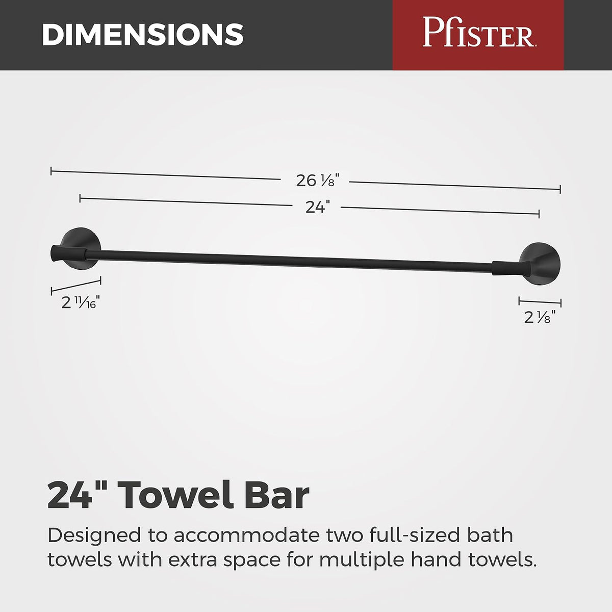 Pfister Willa Towel Bar BTBWLL2B, 24 in Wall Bathroom Hanger, Matte Black