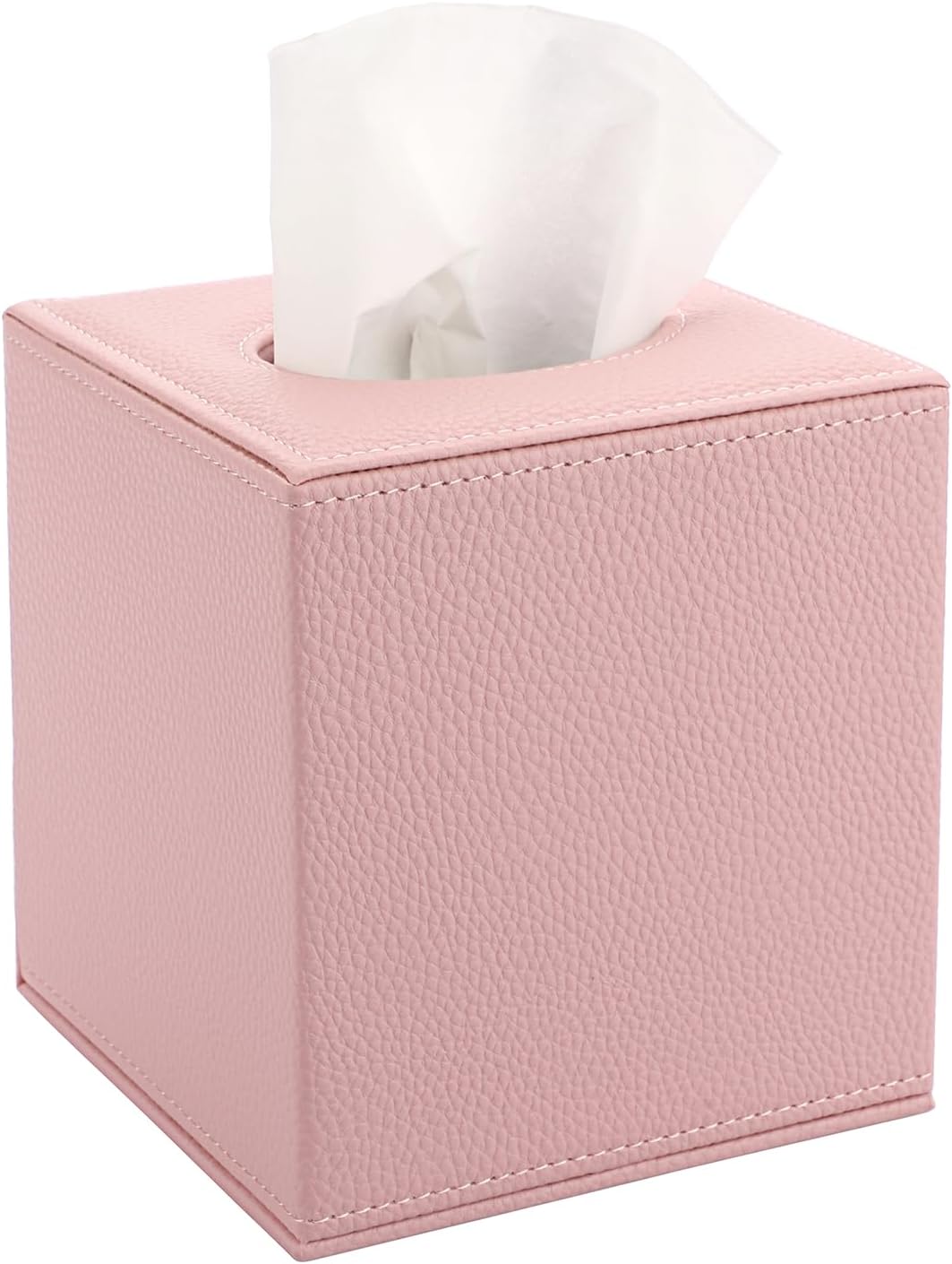 Sumnacon Tissue Box Cover Square,Magnetic Bottom PU Tissue Box Holder,Pink