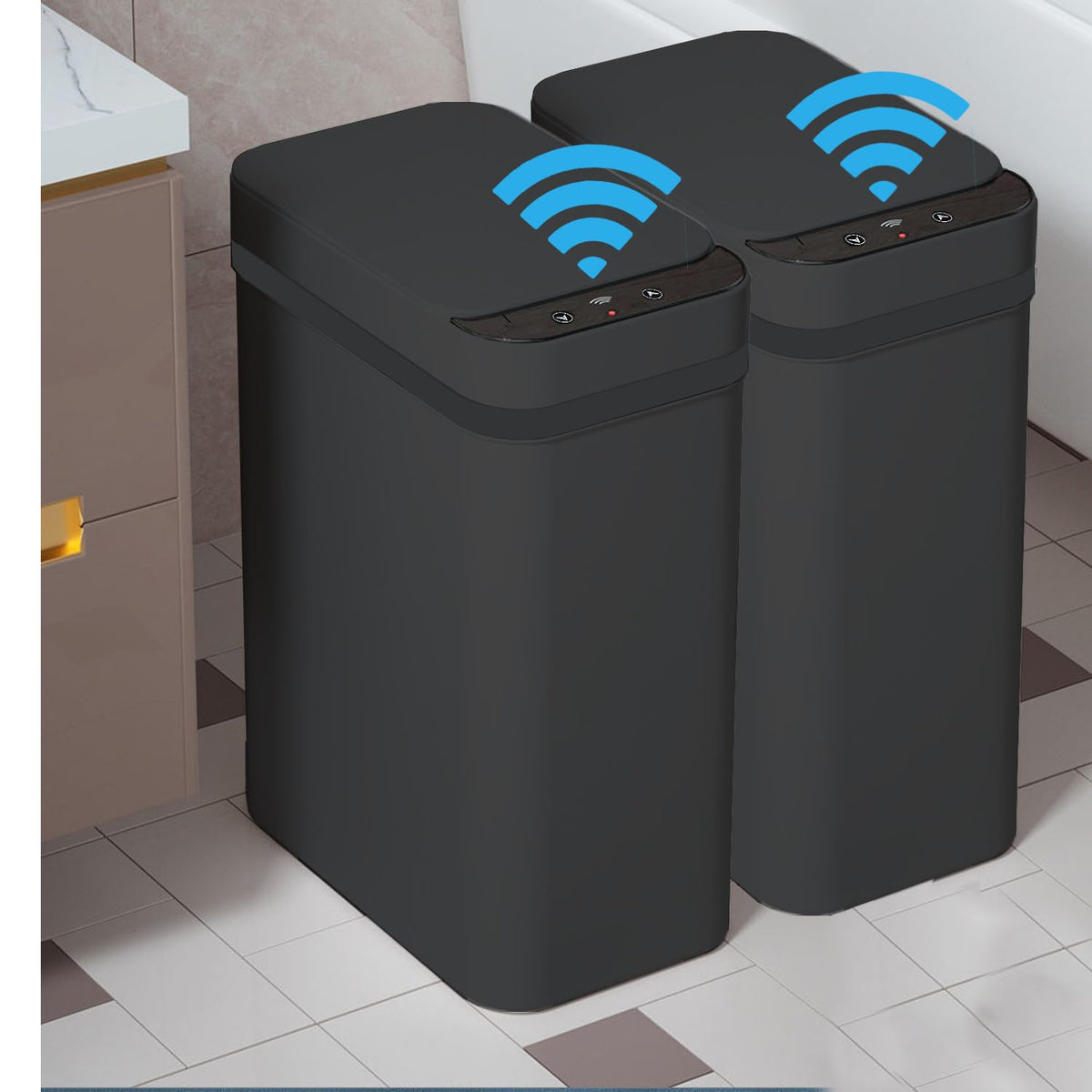 2 PACK - Touchless Bathroom Trash Can - Skinny Motion Sensor Trash Bin