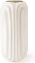 Ceramic Vase for Flowers – Modern Small Ribbed Textured Flower Vase for Home Decor, Pampas Grass, Decorative, Farmhouse, Coffee Table, Kitchen Centerpieces, Bookshelf and Home Living (White)
