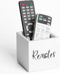 LBEMEY Wood Remote Control Holder, TV Remote Control Organizer for Home Bedroom Table, Multi-Purpose Desktop Storage (White, S,for 2 or 3 Remote Controls)