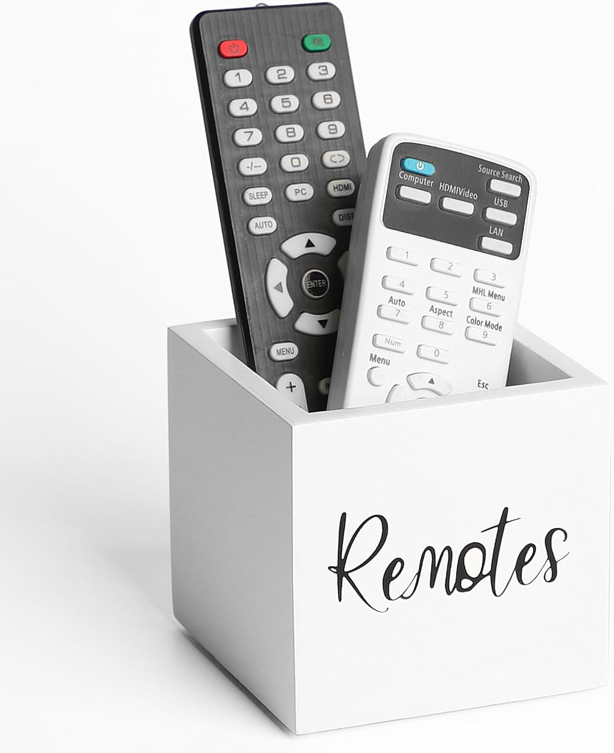 LBEMEY Wood Remote Control Holder, TV Remote Control Organizer for Home Bedroom Table, Multi-Purpose Desktop Storage (White, S,for 2 or 3 Remote Controls)