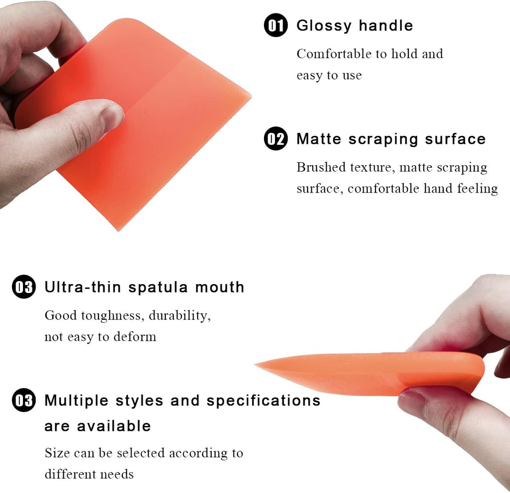 KVAEY 5 in 1 Rubber Squeegee Kit, Anti-Scratch Flexible Soft Matte TPU Coating Scraper Kit, Small Tint Squeegee Water Blade Scraper for Paint Protection Film Household Cleaning (Orange)