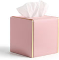 Sumnacon PU Square Tissue Box Cover, Magnetic Bottom, Waterproof, Pink