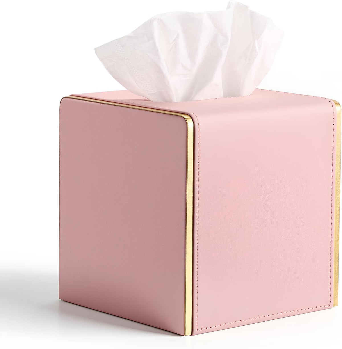 Sumnacon PU Square Tissue Box Cover, Magnetic Bottom, Waterproof, Pink