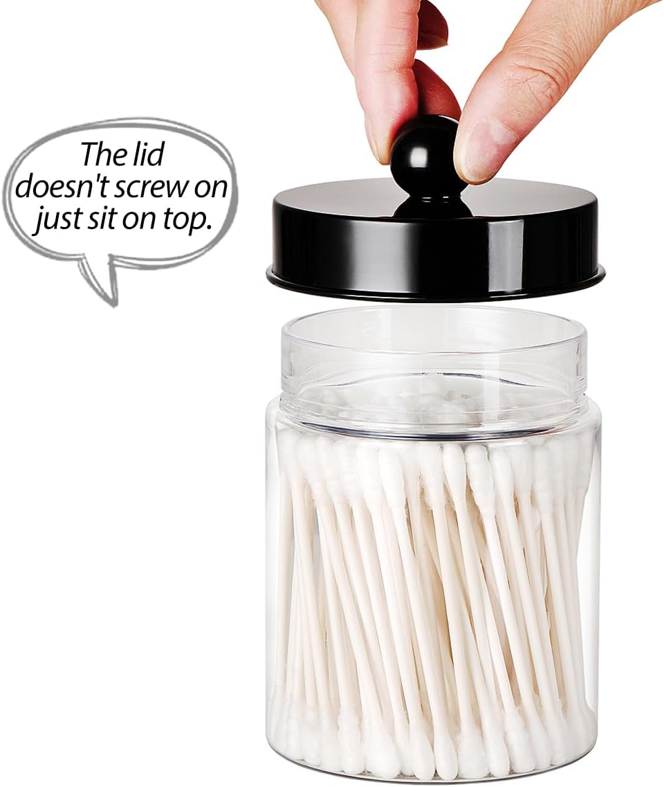 3PC Farmhouse Decor Qtip Holder Apothecary Jars, (Black, Plastic)