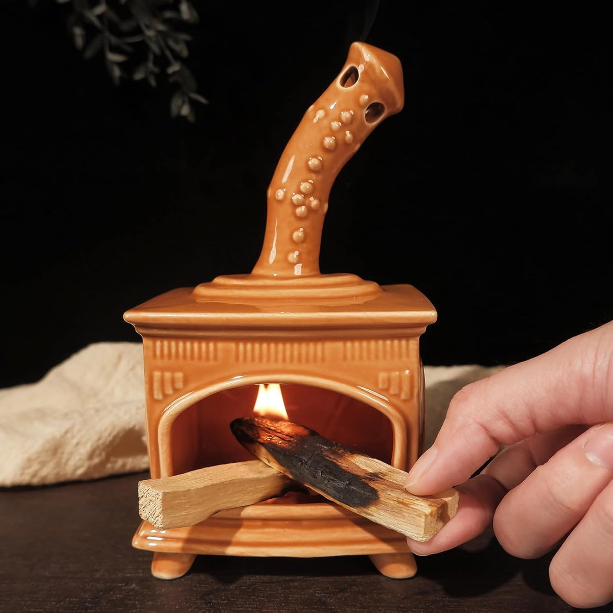 MOUGIGI Ceramic Palo Santo Holder and Mini Chiminea Smudge Bowl