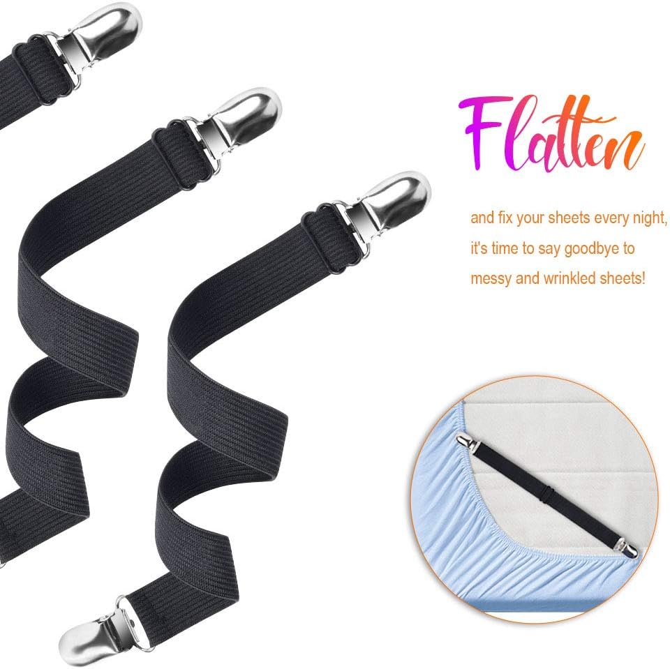 Sopito Sheet Straps, Adjustable Elastic Bed Sheet Holder, 4pcs Black